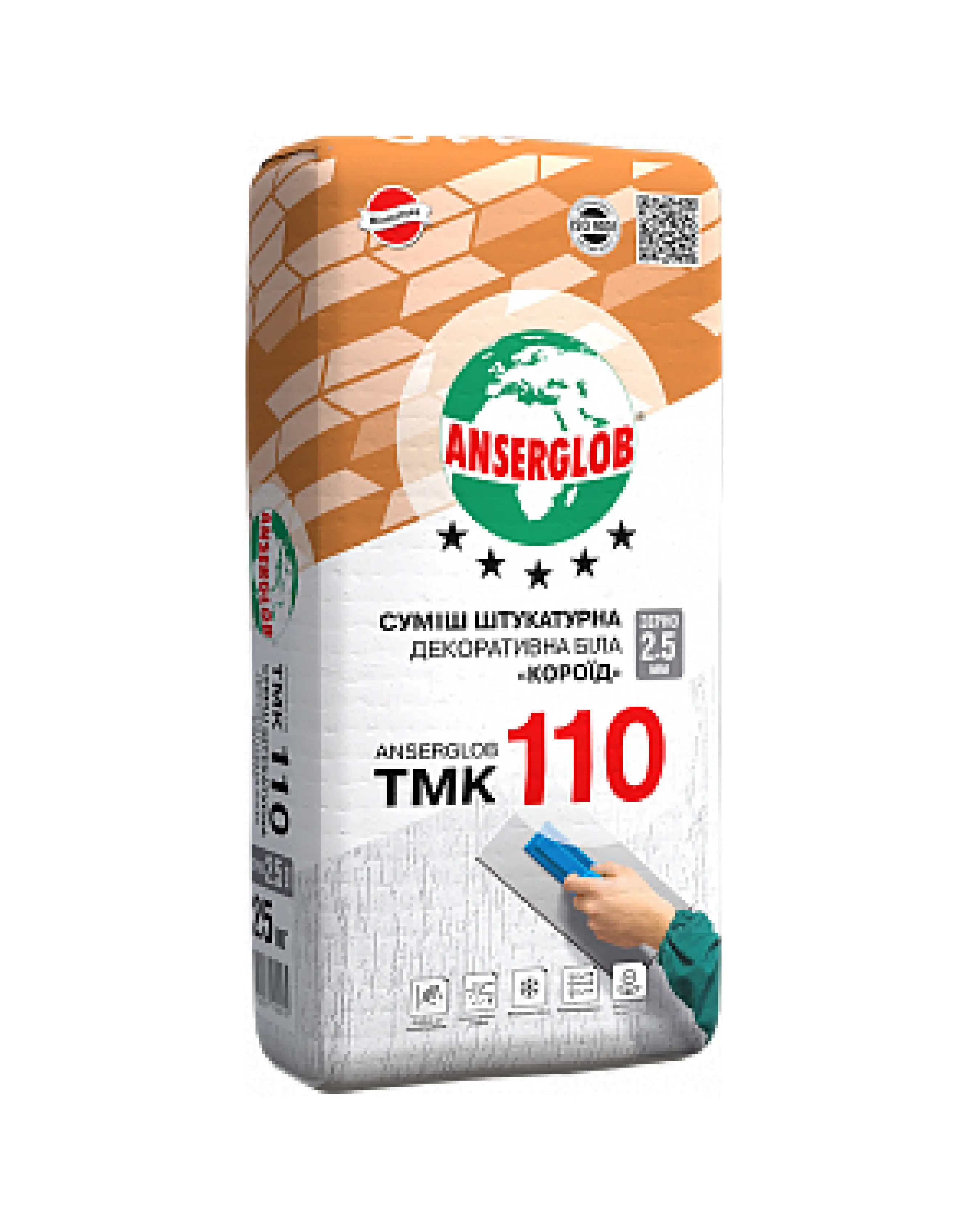 Суміш штукатурна декоративна TM "Anserglob" "TMK-110" (біла, короїд), 25 кг