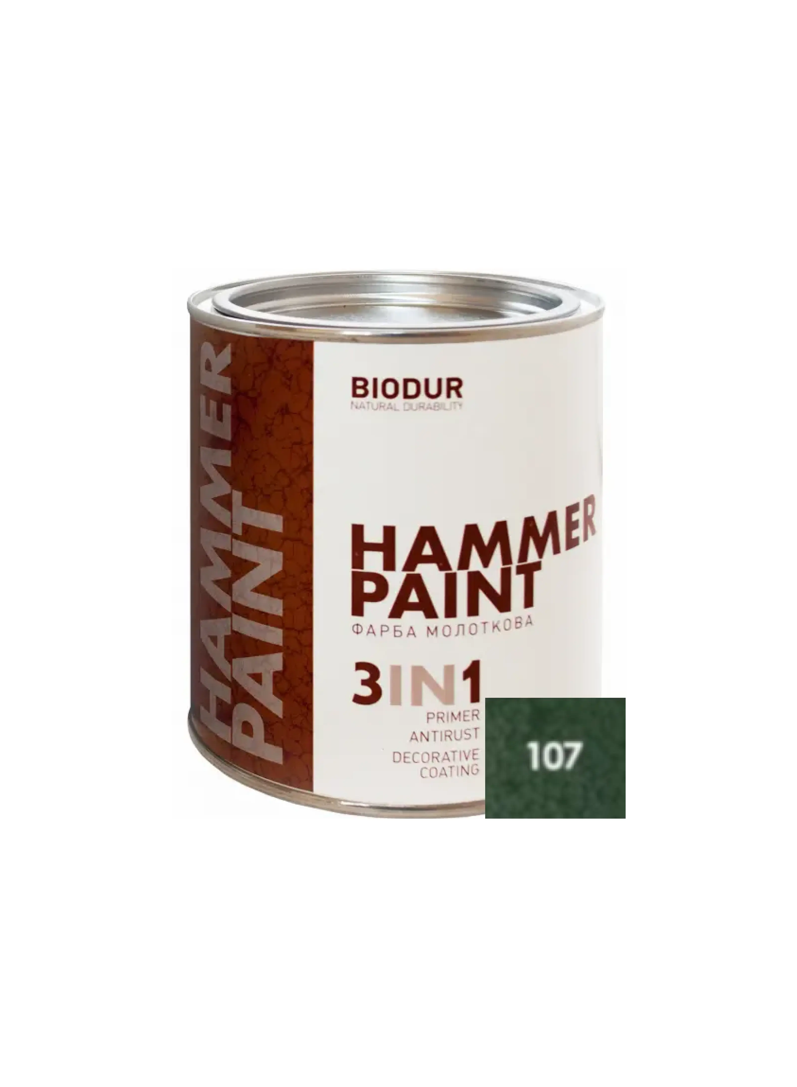 Фарба 3в1 молоткова темно-зелена TM "Biodur" (107, банка), 0,7 л