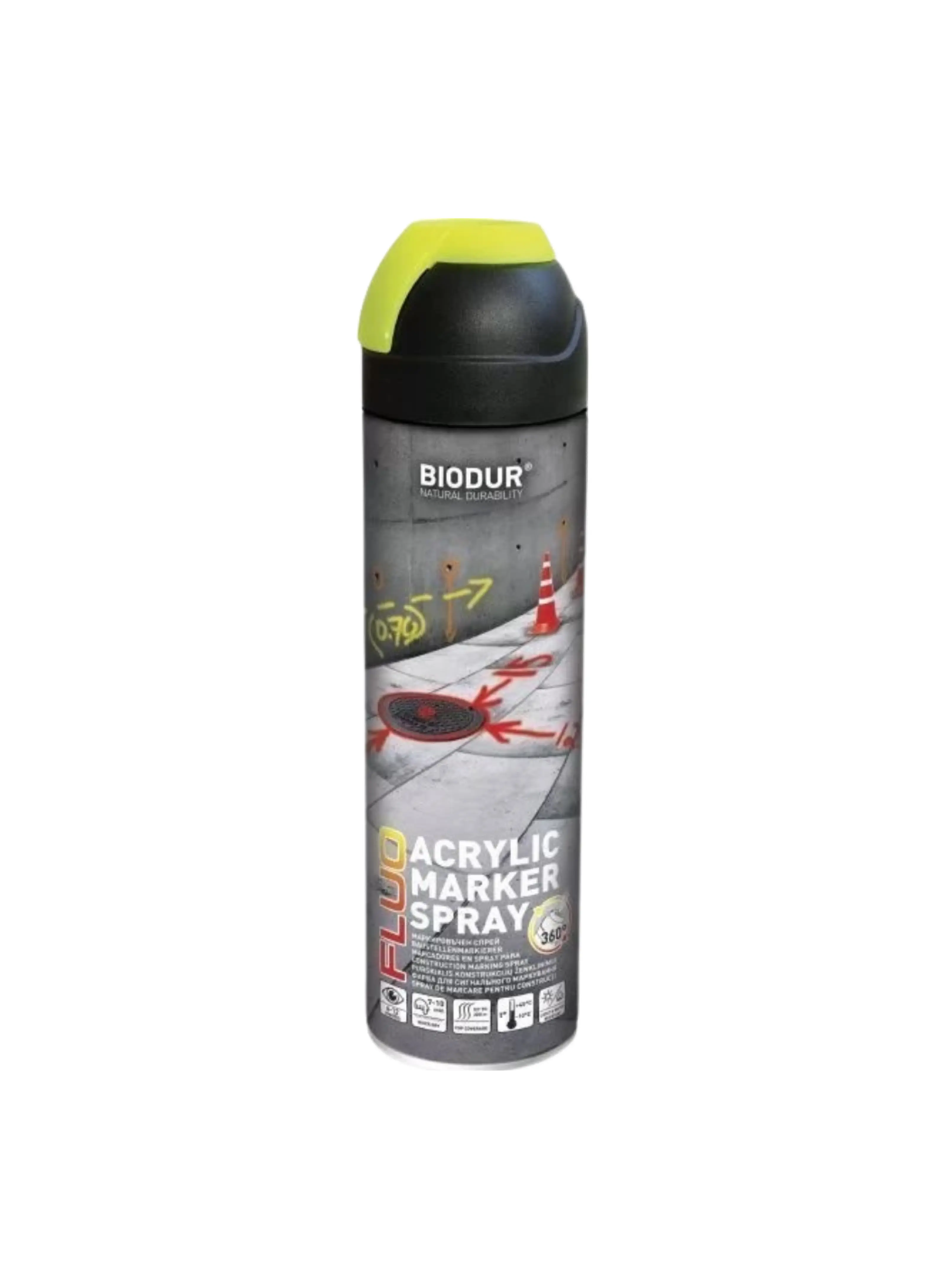 Фарба спеціальна для сигнального маркування TM "BIODUR" (жовта, аерозоль), 500 мл
