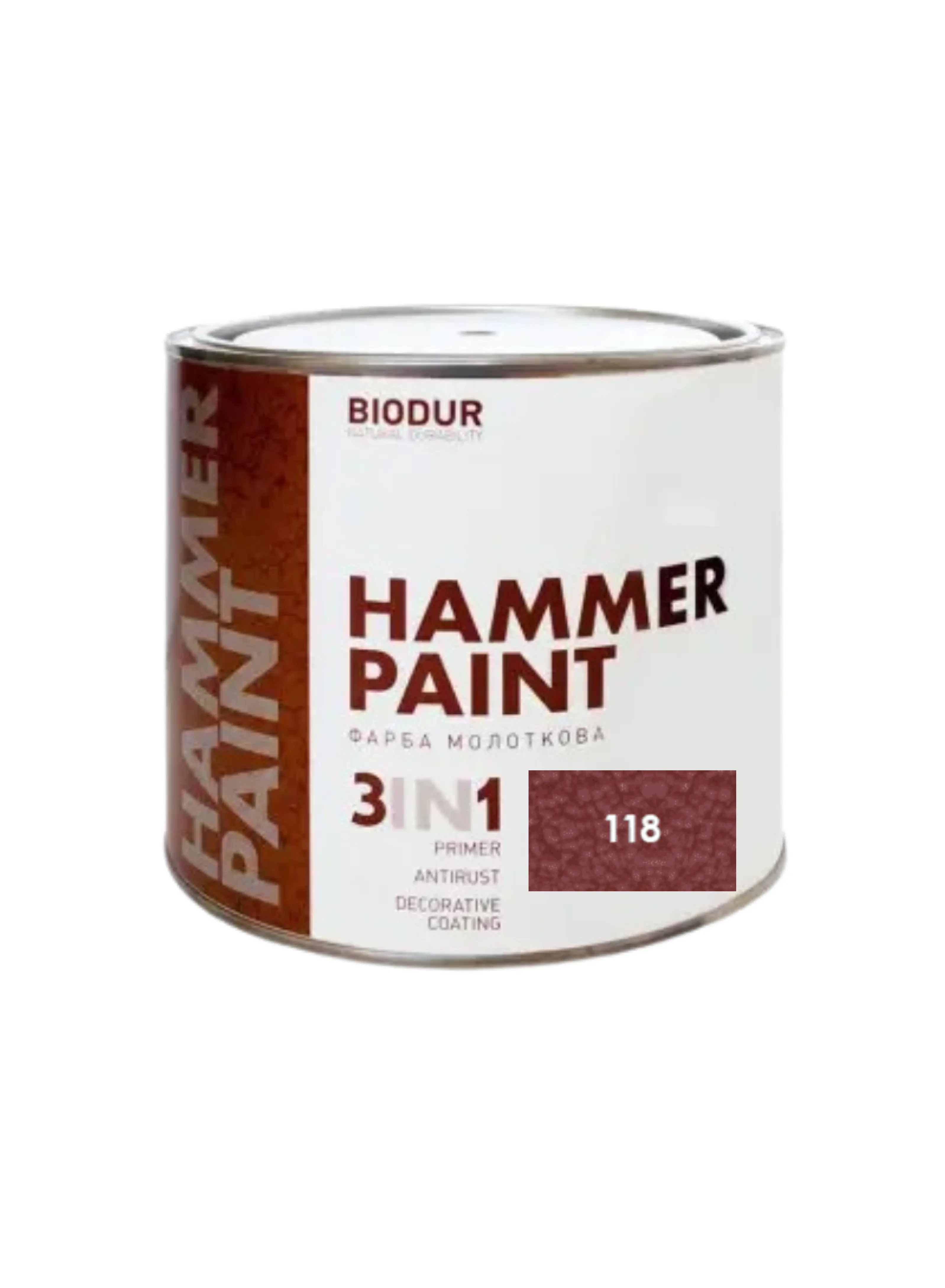 Фарба 3в1 молоткова оксидно-червона TM "Biodur" (118, банка), 2,1 л