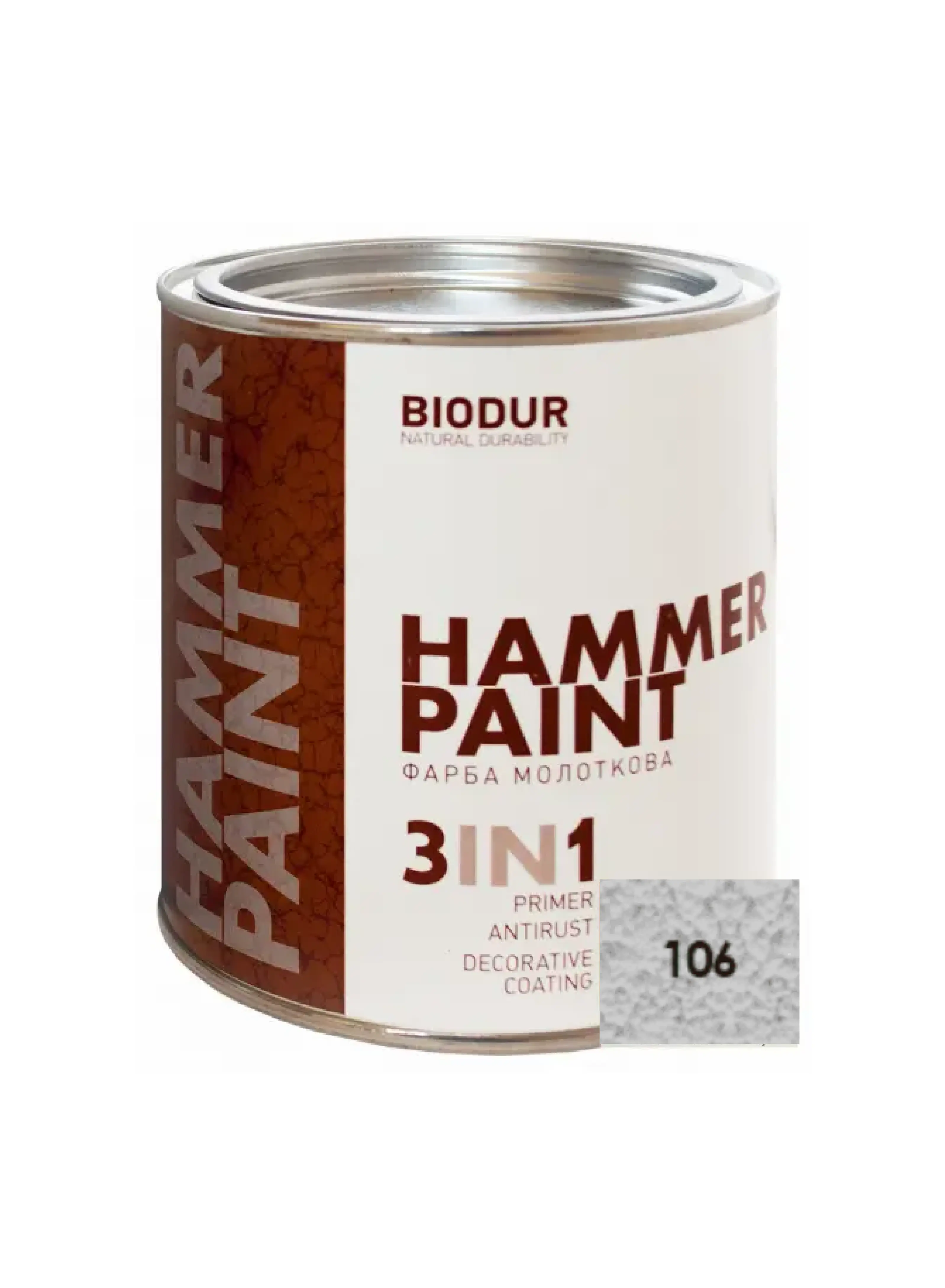 Фарба 3в1 молоткова сріблясто-сіра TM "Biodur" (106, банка), 0,7 л